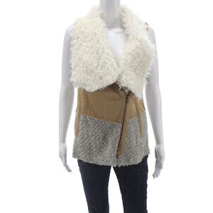 Hem & Thread Womens Wrap Vest Brown Faux Fur Colorblock Zip Sleeveless Size M